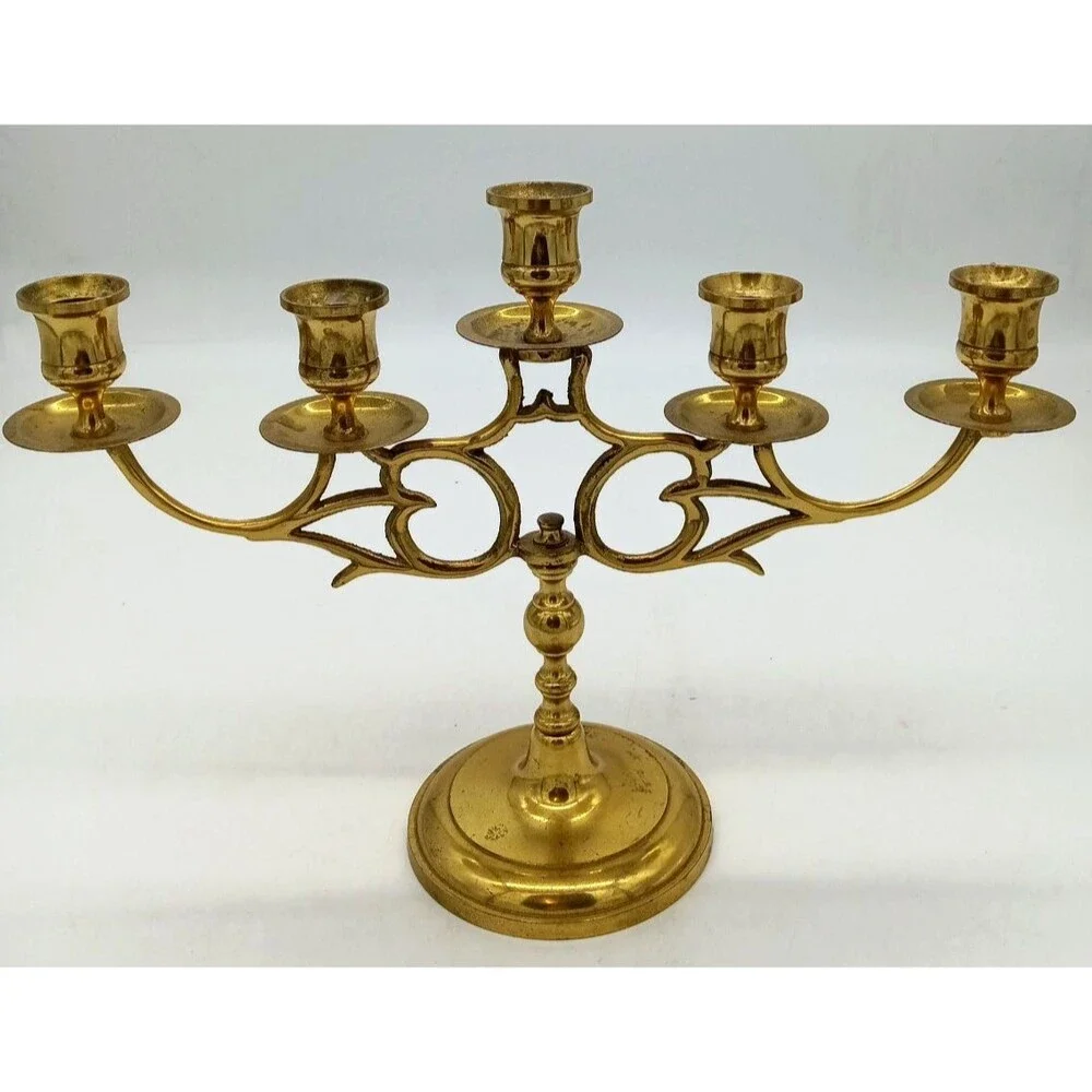 Vintage Brass 5 Arm Ornate Victorian Candelabra Japan 9X12.5